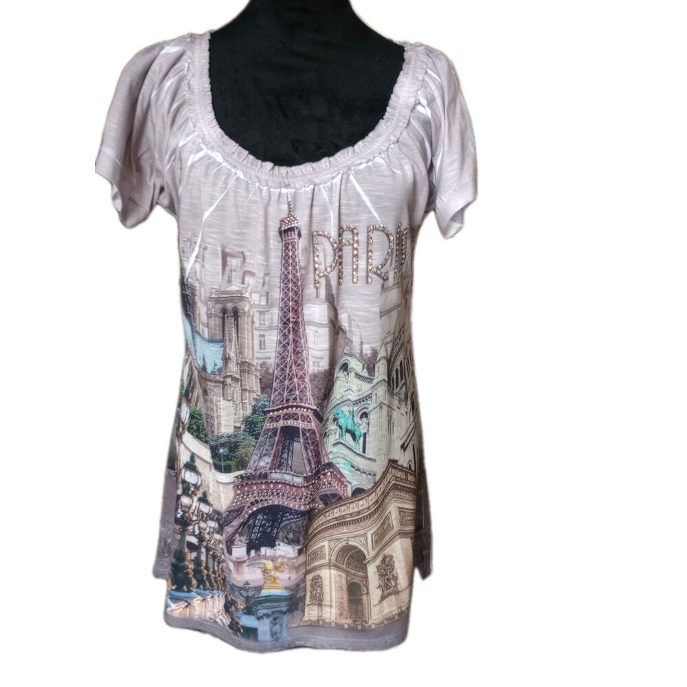 Attitude Paris Women's XXL  Private Design In France Short Sleeve Bedazzled Top